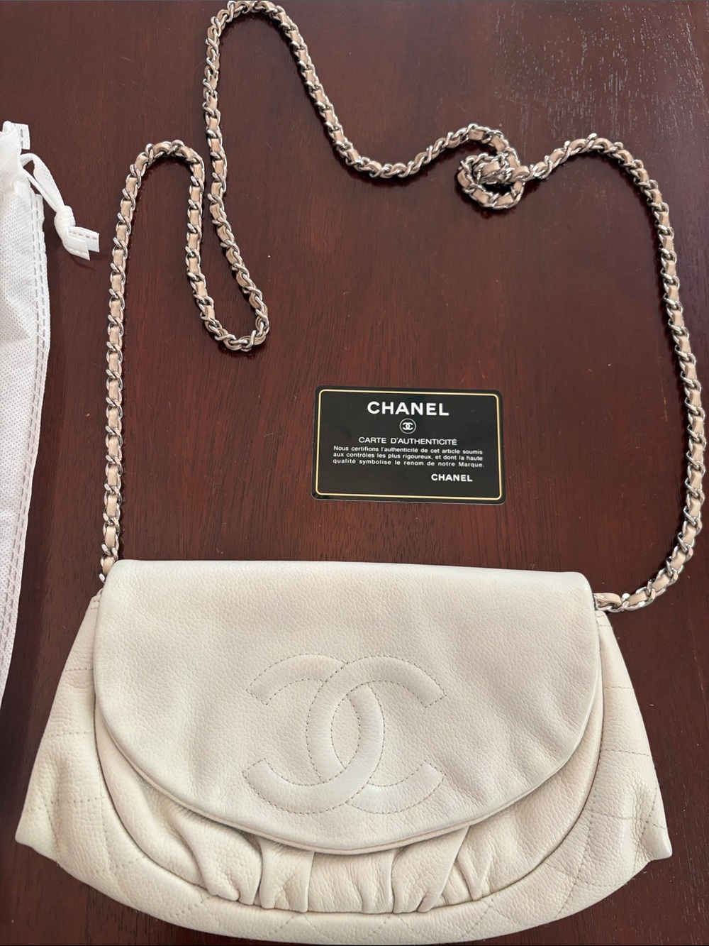 CHANEL Cream Leather CC Flap Crossbody with Chain